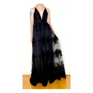 LUXXEL Sheer Floral Black Formal PROM Dress S - M